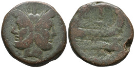 Anonymous, Rome, after 211 BC. Æ As (32mm, 26.49g). Laureate head of Janus. R/ Prow of galley r. Crawford 56/2; RBW 200-2. Good Fine