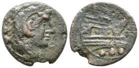 Anonymous, Rome, after 211 BC. Æ Quadrans (16mm, 3.63g). Head of Hercules r. R/ Prow of galley r. Crawford 56/5. Near VF