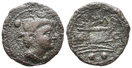 Anonymous, Rome, after 211 BC. Æ Sextans (16mm, 2.92g). Head of Mercury r. wearing winged petasus; two pellets. R/ Prow of galley r.; two pellets belo...