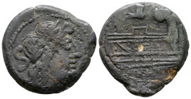 Foot(?) series, 2nd century BC. Æ Semis (23mm, 7.89g). Laureate head of Saturn r.; S behind. R/ Prow r.; foot above. Crawford -; RBW -. VF