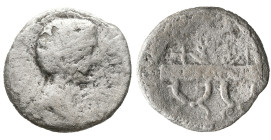 Octavian, Military mint, Spring-summer 42 BC. AR Denarius (17mm, 3.07g). Bare head r.. R/ Wreath set on inscribed curule chair. Cf. Crawford 497/2. Fa...
