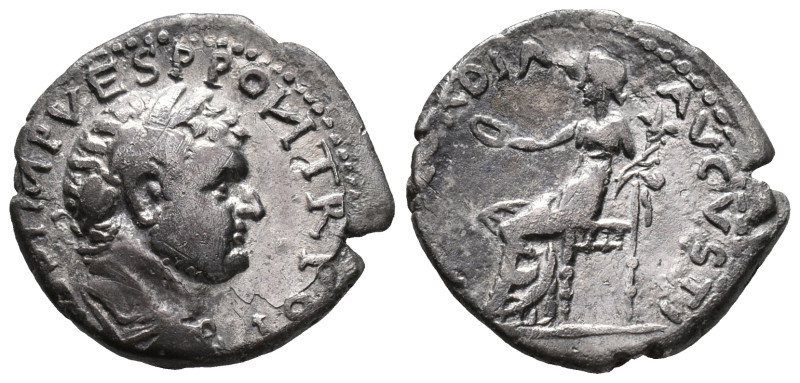 Titus (Caesar, 69-79). AR Denarius (17mm, 3.06g). Antioch, 72-73. Laureate and d...