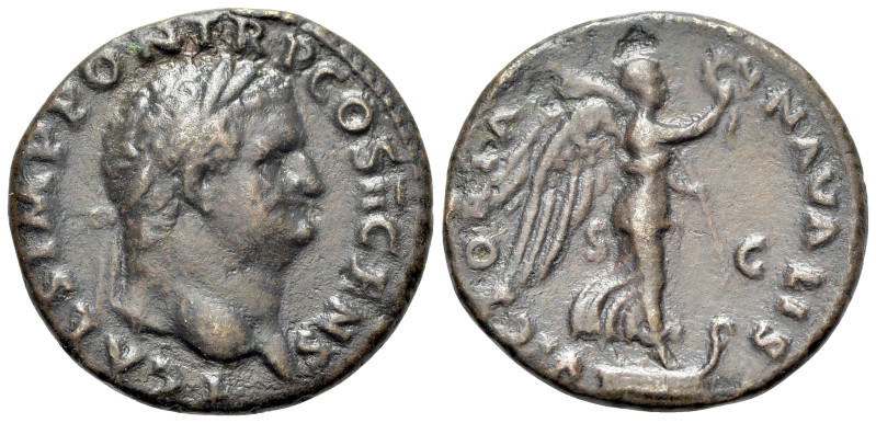 Titus (Caesar, 69-79. Æ As (25mm, 8.97g, 6h), Rome, AD 72. Laureate head r. R/ V...