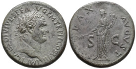 Titus (79-81). Æ Sestertius (30mm, 24.59g). Uncertain Thracian mint, c. 80-81. Laureate head r. R/ Pax standing l., holding branch and cornucopia. RIC...