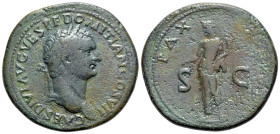 Domitian, as Caesar, 69-81. AE Sestertius (35mm, 25.12g, 6h), Rome, 80-81. CAES DIVI AVG VESP F DOMITIAN COS VII Laureate head of Domitian to right. R...