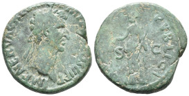Nerva (96-98). Æ As (22mm, 11.49g). Rome, AD 97. Laureate head r. R/ Libertas standing l., holding pileus and vindicta. RIC II 86. Near VF