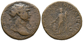 Trajan (98-117). Æ Dupondius (26mm, 12.76g). Rome. Radiate head r. R/ Annona standing l., holding grain ears and cornucopia; to l., child, togate, sta...