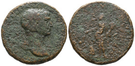Trajan (98-117). Æ Sestertius (32mm, 23.93g). Rome. Laureate bust r., slight drapery. R/ Annona standing l., holding grain ears over modius and cornuc...