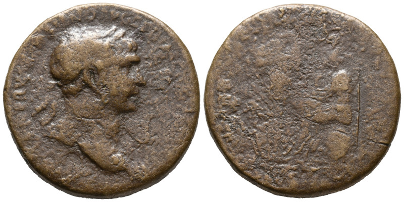 Trajan (98-117). Æ Sestertius (33mm, 23.42g). Rome. Laureate bust r., slight dra...