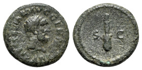 Trajan (98-117). Æ Quadrans (16mm, 2.57g, 6h). Rome, c. 98-102. Laureate bust of Hercules r., draped with lion's skin. R/ Club. RIC II 699; Woytek 603...