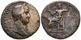 Hadrian (117-138). Æ Sestertius (28mm, 22.88g). Rome, c. 133-5. Bare head r. R/ Jupiter seated l., holding thunderbolt and sceptre. RIC II.3 2163. Goo...