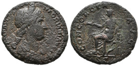 Sabina (Augusta, 128-136/7). Æ As (25mm, 10.90g). Rome, c. 130-3. Laureate and draped bust r. R/ Concordia seated l., holding patera and resting arm o...