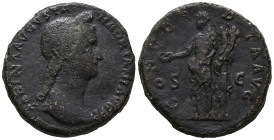 Sabina (Augusta, 128-136/7). Æ Sestertius (30mm, 21.90g). Rome, c. AD 136. Draped bust r., wearing stephane. R/ Concordia standing l., leaning on colu...
