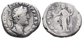 Antoninus Pius (138-161). AR Denarius (16mm, 3.00g). Rome, AD 160. Laureate head r. R/ Pax standing l., holding branch and sceptre. RIC III 301; RSC 5...