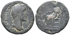 Antoninus Pius (138-161). Æ As (24mm, 9.12g). Rome, 150-1. Laureate head r. R/ Annona seated l., holding grain ears and cornucopia; modius at feet. RI...