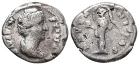 Diva Faustina Senior (died 140/1). AR Denarius (18mm, 2.73g). Rome, 146/7-161. Draped bust r. R/ Aeternitas (or Providentia) standing l., holding glob...