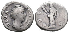 Diva Faustina Senior (died 140/1). AR Denarius (17mm, 2.70g). Rome, c. 146-161. Draped bust r. R/ Ceres, veiled, standing facing, head l., holding tor...