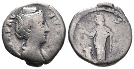Diva Faustina Senior (died 140/1). AR Denarius (17mm, 2.77g). Rome, c. 146-161. Draped bust r. R/ Pietas standing facing, head l., raising hand and ho...