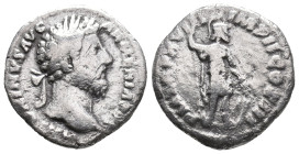 Marcus Aurelius (161-180). AR Denarius (17mm, 2.80g). Rome, AD 164. Laureate head r. R/ Mars standing r., holding shield and spear. RIC III 92; RSC 46...