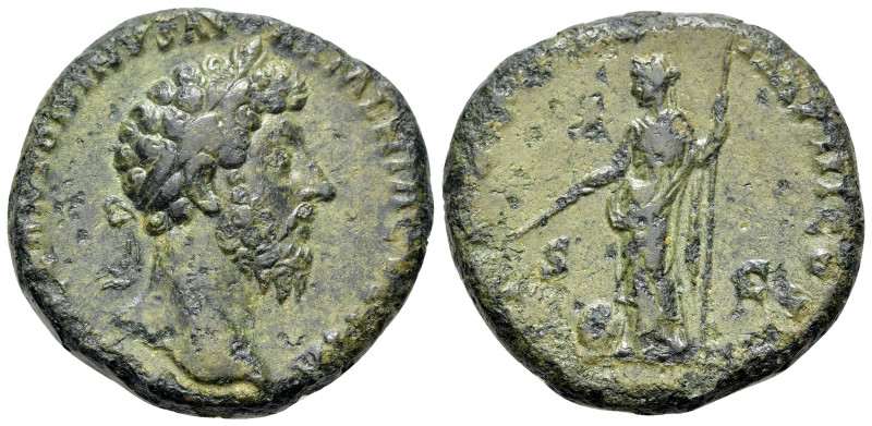 Marcus Aurelius (161-180). Æ Sestertius (30mm, 19.40g, 12h), Rome, 165-166. Obv....