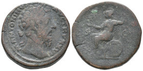 Marcus Aurelius (161-180). Æ Sestertius (28mm, 26.82g). Rome, 172. Laureate head r. R/ Roma seated l., holding Victory and sceptre; shield at her side...