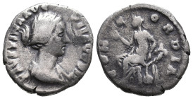 Faustina Junior (Augusta, 147-175). AR Denarius (18mm, 2.52g). Rome, 152-3. Draped bust r. R/ Concordia seated l., holding flower and resting l. elbow...