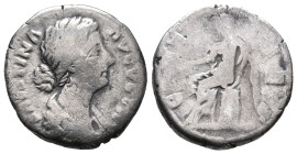 Faustina Junior (Augusta, 161-180). AR Denarius (18mm, 3.03g). Rome, 161-4. Draped bust r. R/ Ceres seated l. on chest, holding grain ears and torch. ...