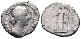 Faustina Junior (Augusta, 147-175). AR Denarius (17mm, 2.60g). Rome, c. 170-5. Draped bust r., wearing single circlet of pearls. R/ Juno standing l., ...