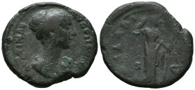 Faustina Junior (Augusta, 147-175). Æ As (26mm, 10.85g). Rome, 147-150. Draped bust r., band of pearls in hair. R/ Hilaritas standing r., holding long...