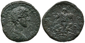 Commodus (Caesar, 166-177). Æ Dupondius (25mm, 12.60g). Rome. Radiate bust r. R/ Two captives seated l. and r. at base of trophy. Cf. RIC III 1568c (A...