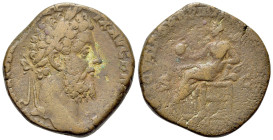 Commodus (177-192). Æ Sestertius (27mm, 17.91g, 6h), Rome, AD 189. Laureate head r. R/ Securitas seated l., holding globe. RIC III 545. nearly very fi...