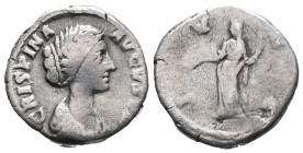 Crispina (Augusta, 178-182). AR Denarius (17mm, 3.10g). Rome, 178-182. Draped bust r. R/ Juno standing l., holding patera and sceptre; to l., peacock ...