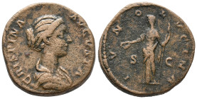 Crispina (Augusta, 178-182). Æ As (21mm, 11.92g). Rome. Draped bust r. R/ Juno standing l., holding patera and sceptre. RIC III 680 (Commodus). Near V...
