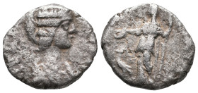 Julia Domna (Augusta, 193-217). AR Denarius (20mm, 2.76g). Rome, 200-7. Draped bust r. R/ Juno standing l., holding patera; peacock to l. Cf. RIC IV 5...