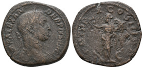 Severus Alexander (222-235). Æ Sestertius (28mm, 19.15g). Rome, AD 231. Laureate bust r., slight drapery. R/ Victory standing l., holding wreath and p...