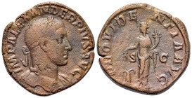 Severus Alexander (222-235). Æ Sestertius (29mm, 18.87g, 12h). Rome, AD 232. Laureate bust r. , slight drapery. R/ Providentia standing facing, head l...
