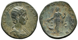 Julia Mamaea (Augusta, 222-235). Æ Sestertius (30mm, 19.17g, 12h). Rome, AD 222. Draped bust r., wearing stephane. R/ Juno standing facing, head l., h...
