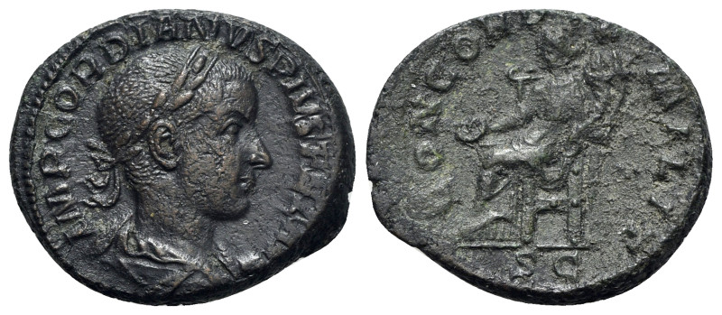 Gordian III (238-244). Æ As (26mm, 9.41g, 12h). Rome, AD 240. Laureate, draped a...