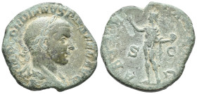 Gordian III (238-244). Æ Sestertius (25mm, 14.01g). Rome, 240-3. Laureate, draped and cuirassed bust r. R/ Sol standing l., raising hand and holding g...