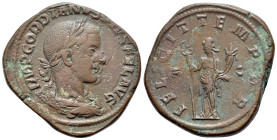 Gordian III (238-244.) Æ Sestertius (33mm. 21.48g, 2h). Rome, AD 244. Laureate, draped and cuirassed bust r. R/ Felicitas standing l., holding long ca...