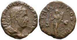 Philip I (244-249). Æ Sestertius (27mm, 16.35g). Rome, AD 247. Laureate, draped and cuirassed bust r., seen from behind. R/ Felicitas standing facing,...