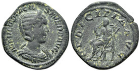 Otacilia Severa (Augusta, 244-249). Æ Sestertius (30mm, 17.79g, 12h). Diademed and draped bust r. R/ Pudicitia seated l., drawing veil from her face a...