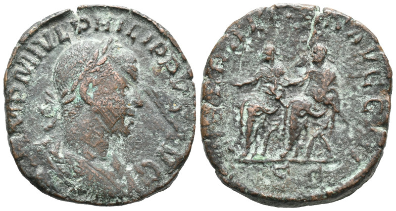 Philip II (247-249). Æ Sestertius (26mm, 15.6g). Rome, AD 249. Laureate, draped,...