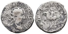 Trajan Decius (249-251). AR Antoninianus (21.5mm, 1.13g). Rome, AD 250. Radiate and cuirassed bust r. R/ Decius on horseback l. RIC IV 11b; RSC 4. Fai...