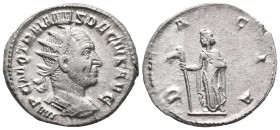Trajan Decius (249-251). AR Antoninianus (20mm, 3.86g). Rome, AD 250. Radiate, draped and cuirassed bust r., seen from behind. R/ Dacia standing l., h...