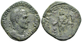 Trajan Decius (249-251). Æ Sestertius (28mm, 14.02g, 12h). Rome, AD 250. Laureate and cuirassed bust r. R/ Genius standing l., holding patera and corn...