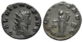 Gallienus (253-268). Antoninianus (20mm, 3.73g, 1h). Siscia, AD 262. Radiate head r. R/ Aequitas standing l., holding scales and cornucopia; VI to r. ...