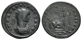 Aurelian (270-275). Antoninianus (23mm, 3.54g, 12h). Siscia, AD 271. Radiate and cuirassed bust r. R/ Fortuna seated l. on wheel, holding rudder and c...