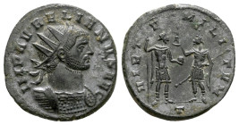 Aurelian (270-275). Antoninianus. (Bronze). Uncertain Balkan mint. Obv. IMP AVRELIANVS AVG Radiate, cuirassed bust of Aurelian to right. VIRTVS MILITV...