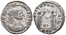 Aurelian (270-275). Antoninianus (20mm, 3.83g). Antioch, 275-6. Radiate and cuirassed bust r. R/ Female figure (Victory or Pax (?) ) standing r., pres...